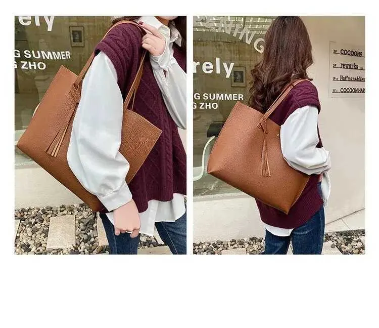 Women's Large Shoulder Bag With Tassel And Lychee Pattern_voghion.com