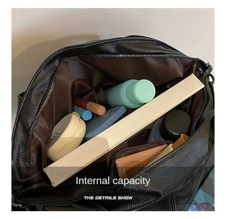 Large black shoulder large homeless shopping solid color high-quality leather cross body handbag womens travel bag_voghion.com