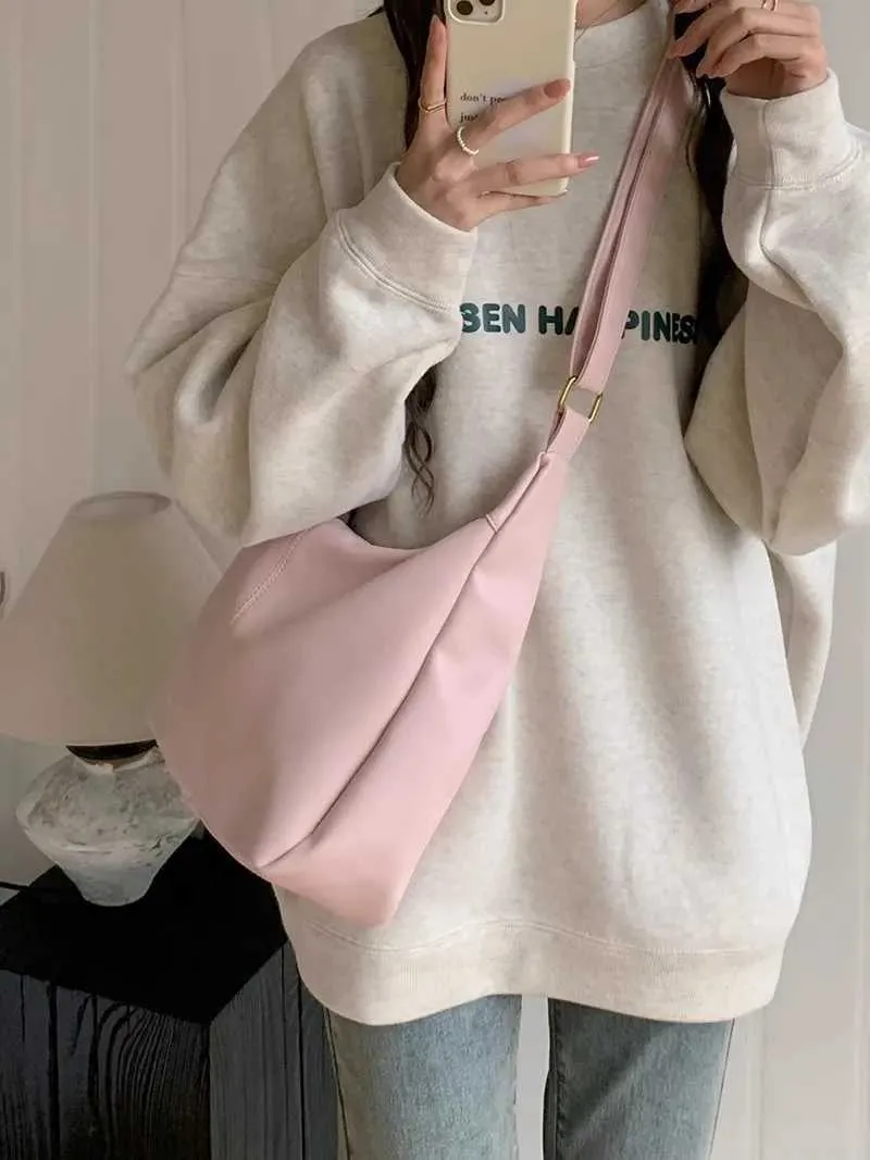 Dolce borsa a tracolla coreana alla moda per studentesse, semplice, di colore bianco, carina, ad alta capacità, libro C241210_voghion.com