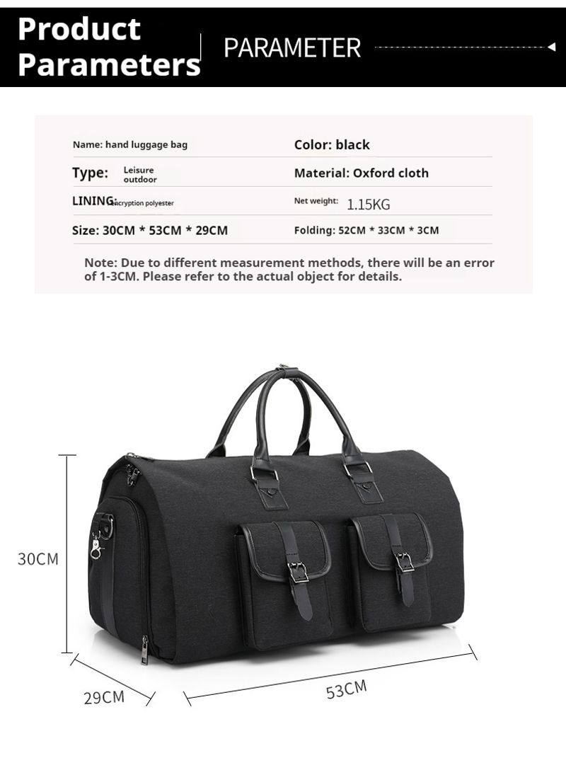 Schwarze neue faltbare Aufbewahrungsreisetasche mit großem Fassungsvermögen, modische wasserdichte Fiesstasche,_voghion.com