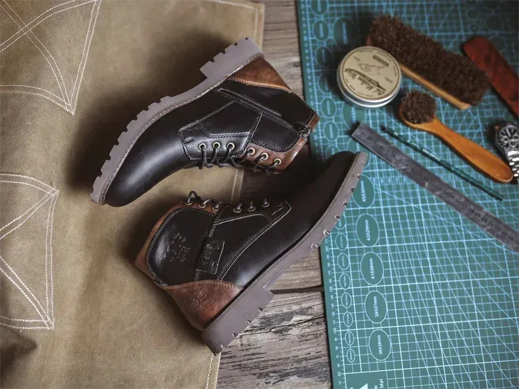 Bottines de travail en cuir marron pour homme, faites à la main, pour l'automne et l'hiver, style vintage, en tendon de bœuf, 240830_voghion.com