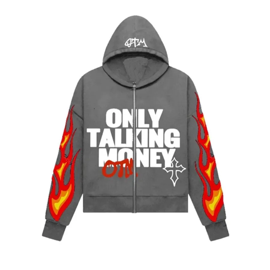 Uus disainer mood Y2K Flame kirjatrükiga tänava vabaaja trendi kardigan mantel meeste ja naiste avar kapuuts Suurus M-2XL_voghion.com