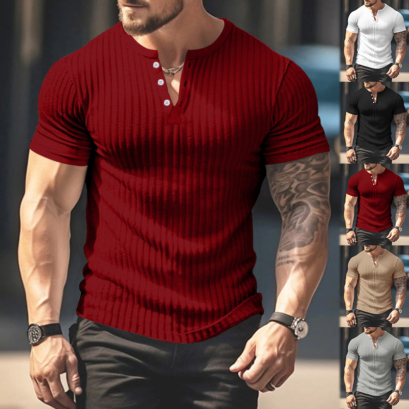 2024 nueva camiseta de manga corta para hombre, ajustada, de manga corta, Henry, de verano