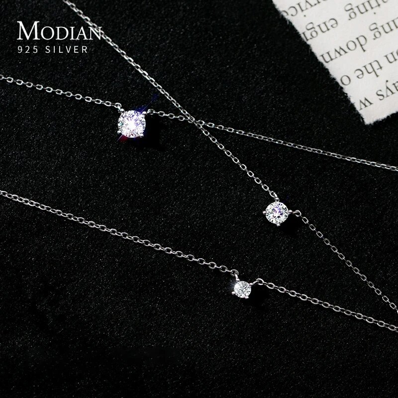 Vendite calde Modian Brands Semplice Sterling Sier Taglio geometrico Collana con ciondolo in zircone scintillante per donne Gioielli da sposa e fidanzamento_voghion.com