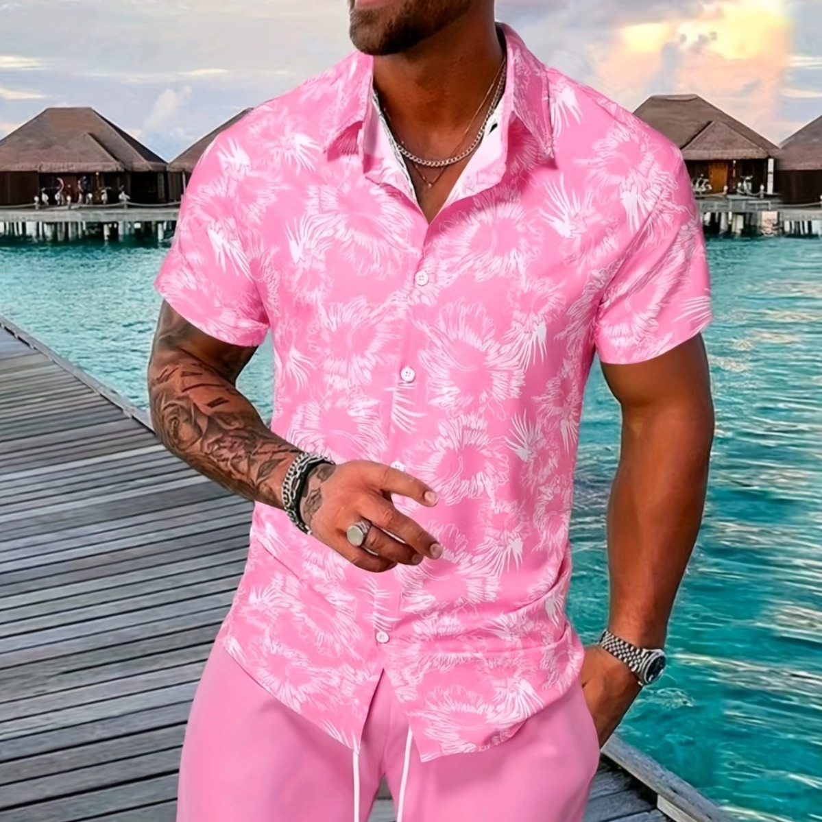 2024 Summer Quick Sale Men's Shirt Casual Loose Short sleeved Shorts Beach Set_voghion.com