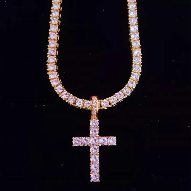Anheng Halskjeder Menn Kvinner Hip Hop Cross Halskjede Med 4mm Zircon Tennis Kjede Iced Out Bling HipHop Smykker Mote_voghion.com