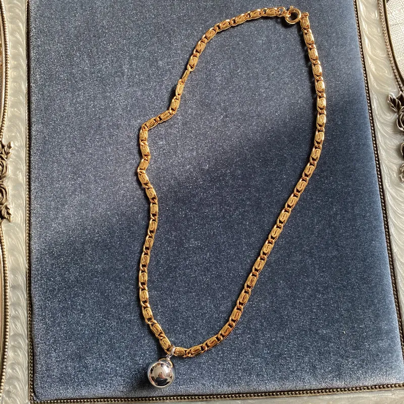 Catene Originale Vento Freddo Semplice Bicolore Geometrico Graffetta Catena Rame Sferico Ciondolo Collana Maglione_voghion.com