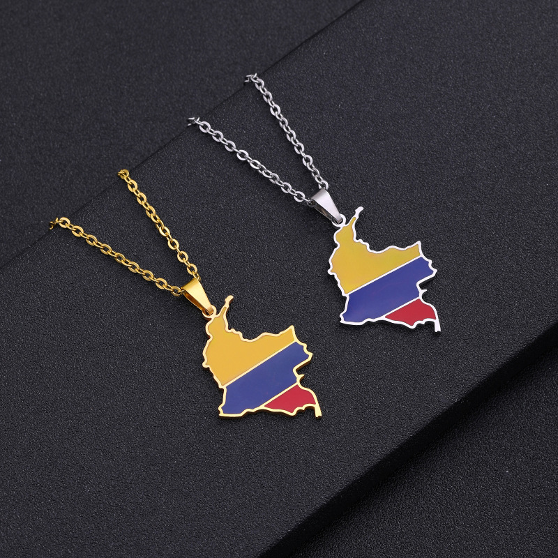 Columbia map pendant stainless steel necklace oil drop map geometric National Wind jewelry