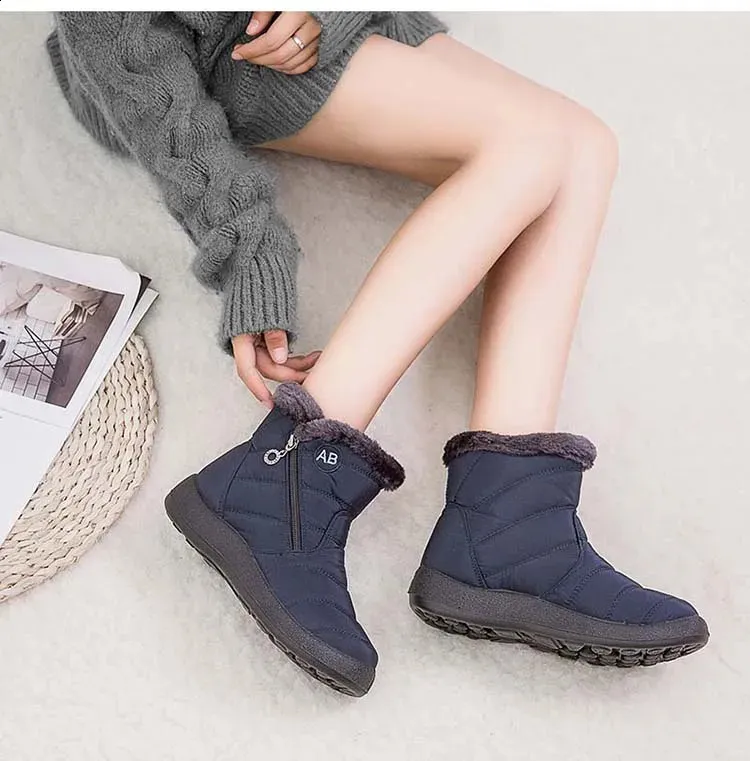 Wasserdichte Damen Schneestiefel Mit Fellfutter Und Reißverschluss_voghion.com