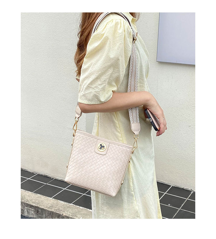 Borsa a secchiello con chiusura in tessuto da donna Borsa a tracolla a tracolla di grande capacità alla moda_voghion.com