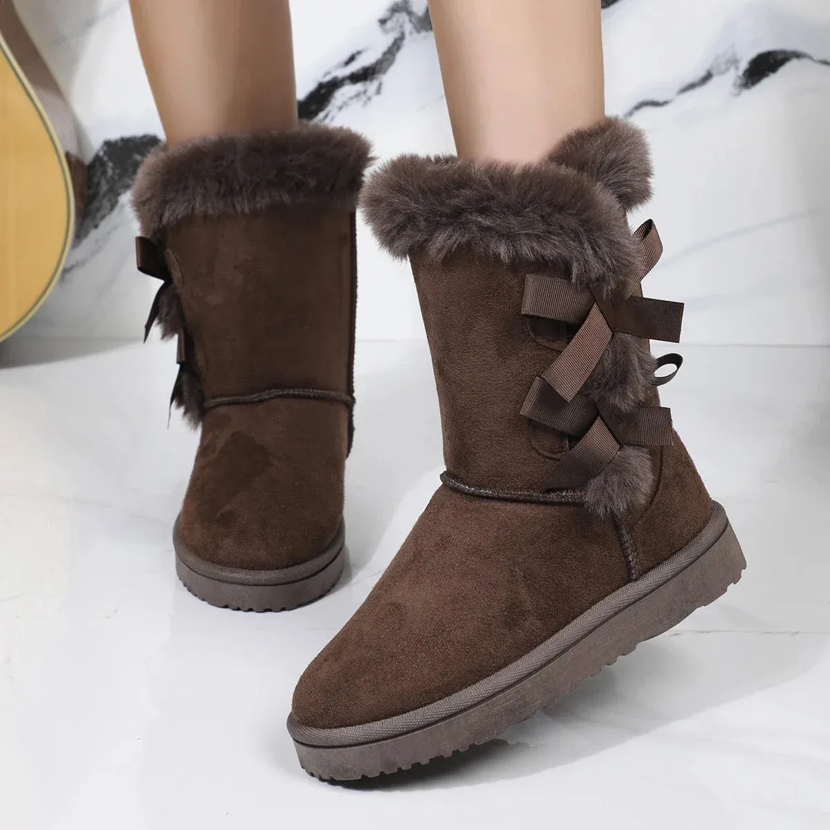 Classic Plush Snow and Calf Wool Boots Warm Winter Womens Shoes 240826_voghion.com