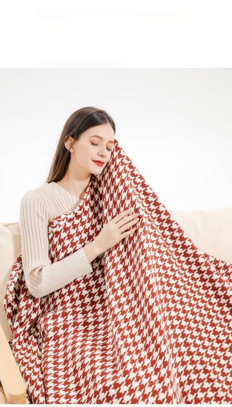 Couch Cover Thousand Bird Check Fringed Wool Summer Thin Air Conditioning Window Blanket, Nap Blanket_voghion.com