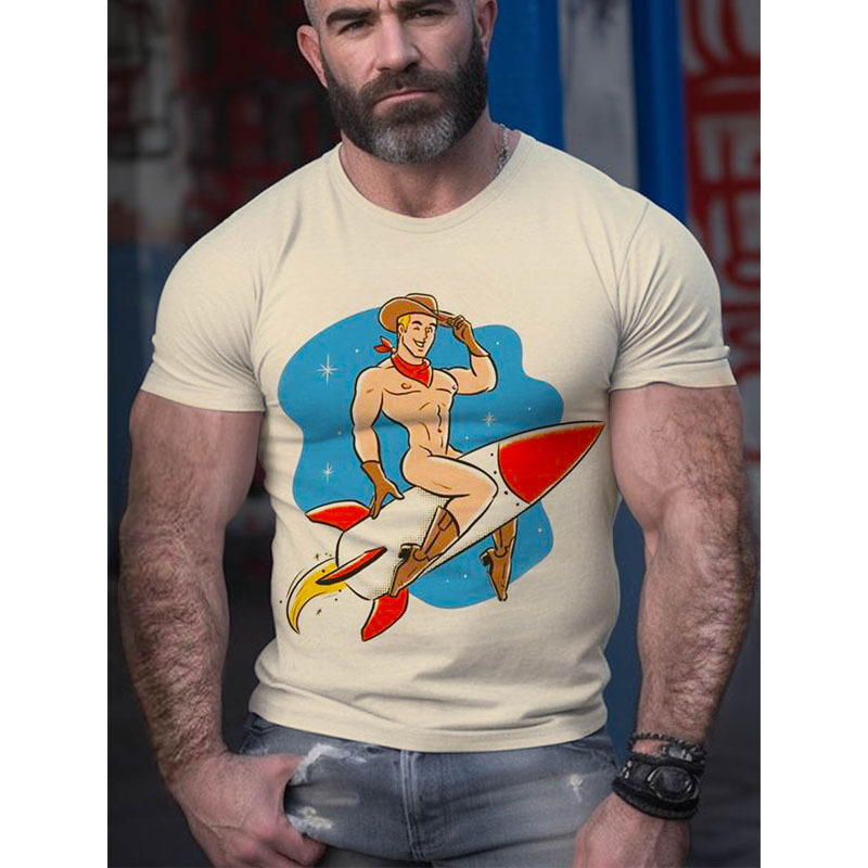 Men's Printed T-shirt Round Neck Pure Cotton Casual Versatile Top_voghion.com
