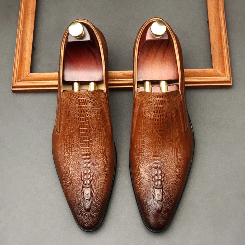 Breathable Leather Shoes For Men Patterned Crocodile Business_voghion.com