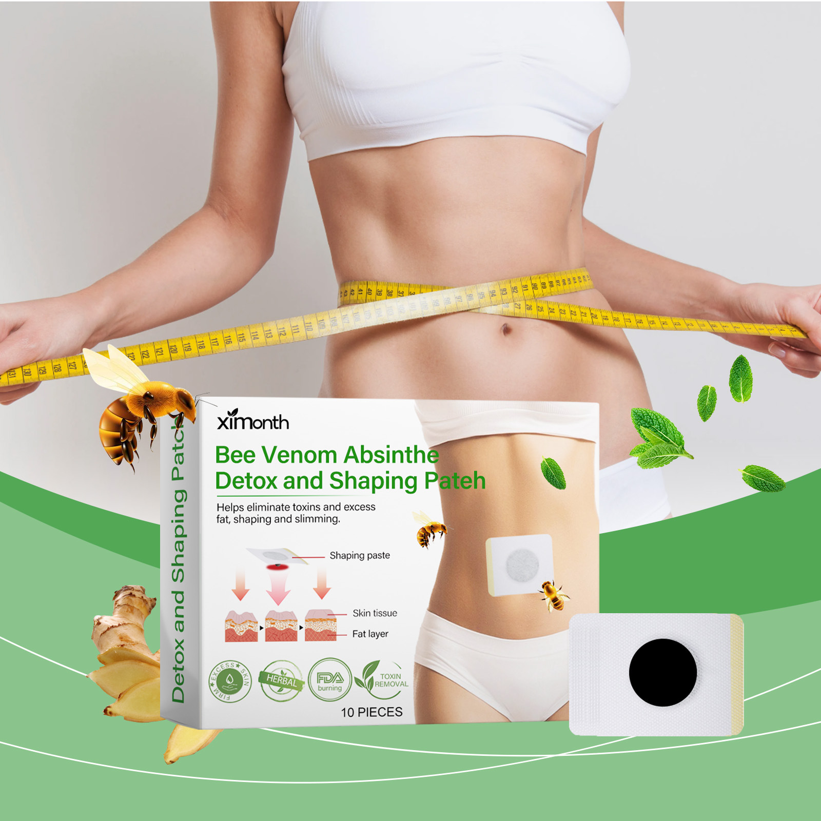 XIMONTH Bee Venom Care Highlights Body Tightness, Arm Shaping Care, Belly Button Patch