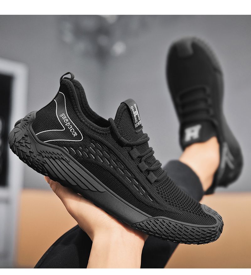 2024 Sommer Neue Fly Weaving Atmungsaktive Herren Laufsport Freizeit Mesh Dünn Gestrickte Schwarze Trendy Schuhe_voghion.com
