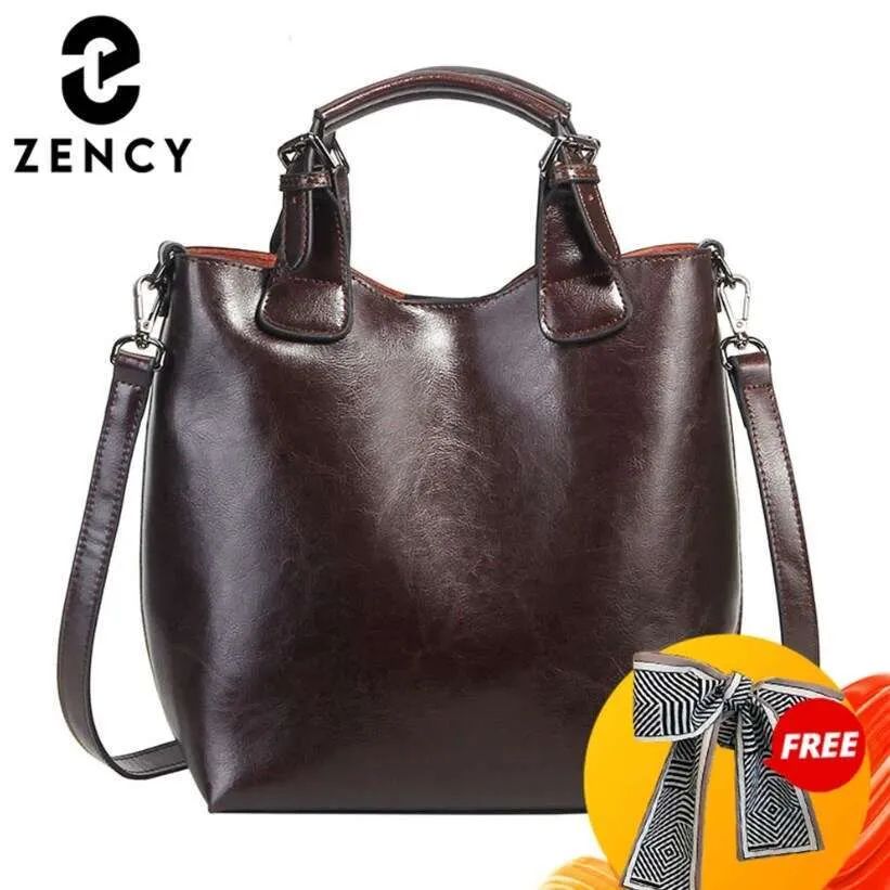 Zncy 100% Gnuin Lathr Handbag Rtro Coff Womn Casual Tot Buckt Bag Classic Black Lady Crossbody Mssngr_voghion.com