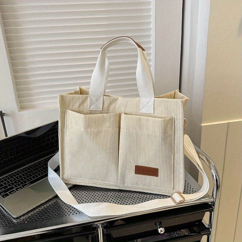 Damen-Cord-Einkaufstasche, große Kapazität, Handtaschen für Frauen, Pendeln, Damentasche, Messenger-Umhängetasche,_voghion.com