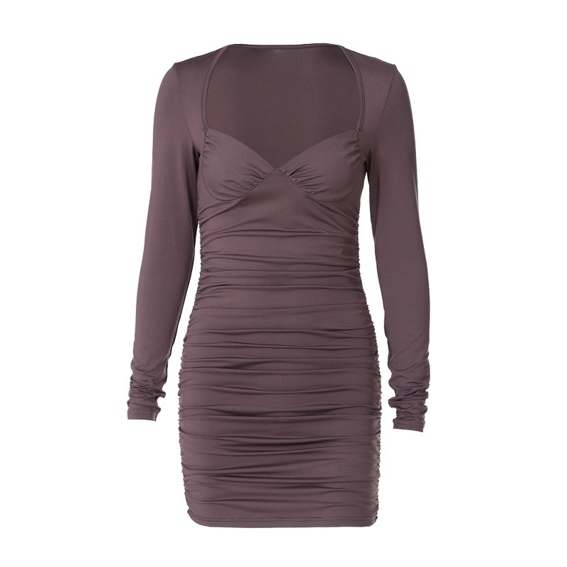 Fraekleedung Sexy Deep V BH Langarm Slim Fit Ruffled Moudekleed_voghion.com