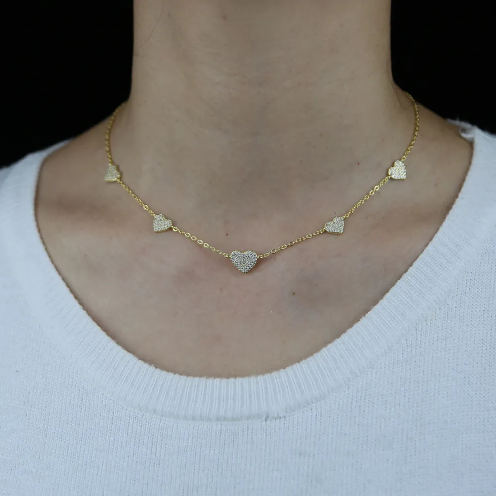 Chains Gold Sier Color Minimal Delicate Heart Pendant Necklace Bling Cz Station Charm Choker Mother's Day Gift Jewelry_voghion.com
