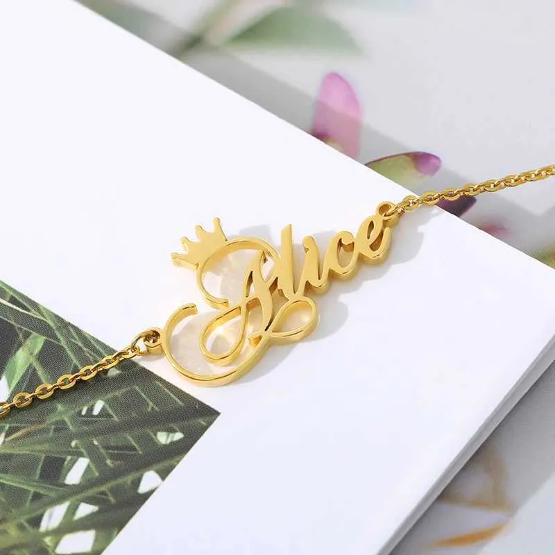 Berlockarmband Cus Crown Personligt Namn Rostfritt Stål Namnskyltarmband För Kvinnor Flickor Berlocker Handgjorda Graverade_voghion.com