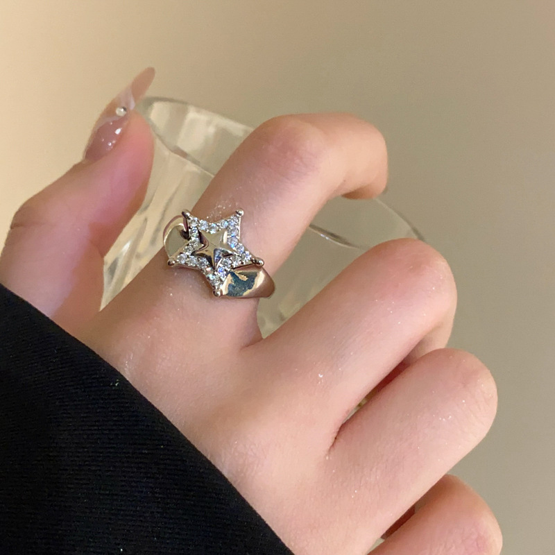 Real Gold Electroplated Zircon Heart Opening from South Korea Irregular Pearl Index Finger Ring Fashion and Elegant_voghion.com