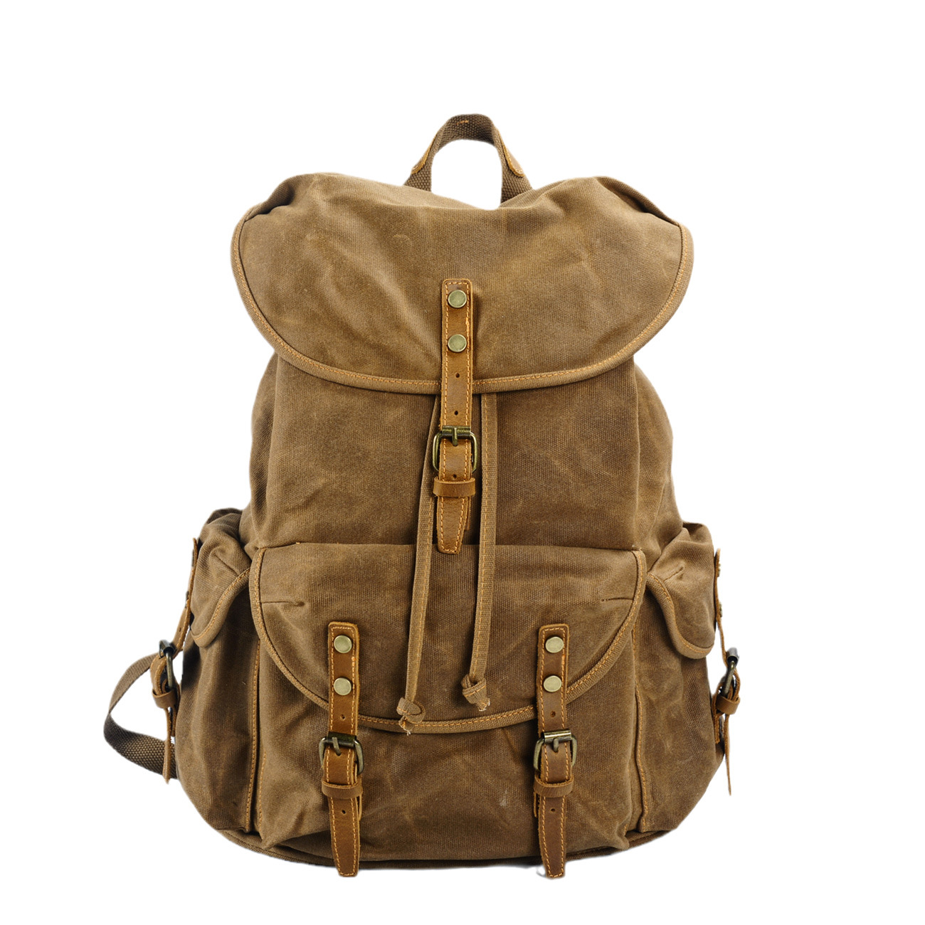 LazyZoom Soft Wax Canvas Large Capacity Student School Casual Travel Hiking Backpack Men's Bag_voghion.com