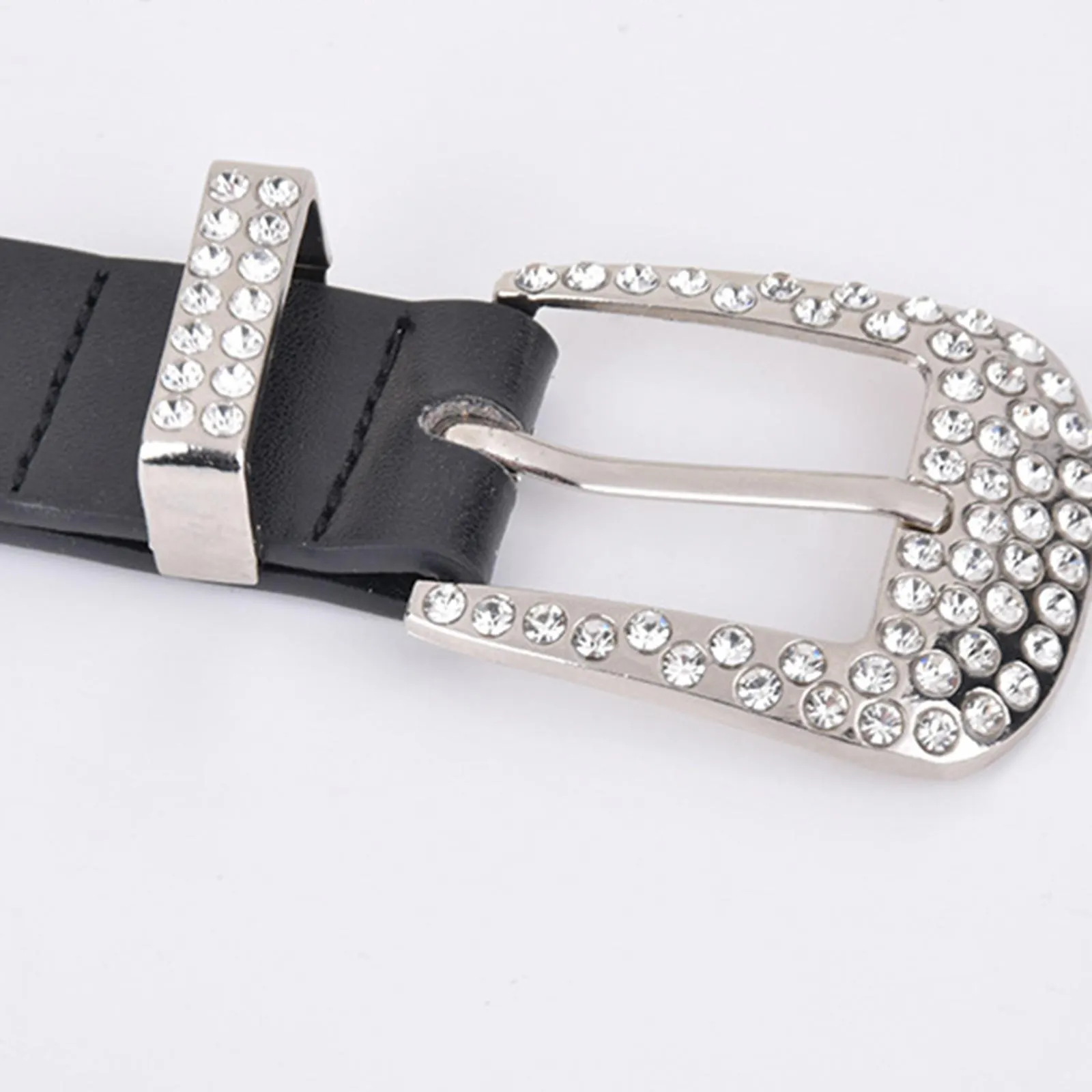 Gürtel 2/3 Strass Gürtel Mode PU Leder Kristall Bund für Anzughose Schwarz_voghion.com