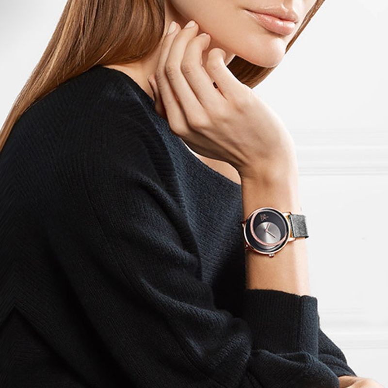 Montre-bracelet à quartz Yamaler pour femme avec cadran rond et bracelet en acier inoxydable sans numéro_voghion.com