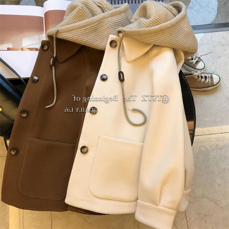 Women's Clothing patchwork knitted hooded woolen coat for women autumn and winter design niche coat trend