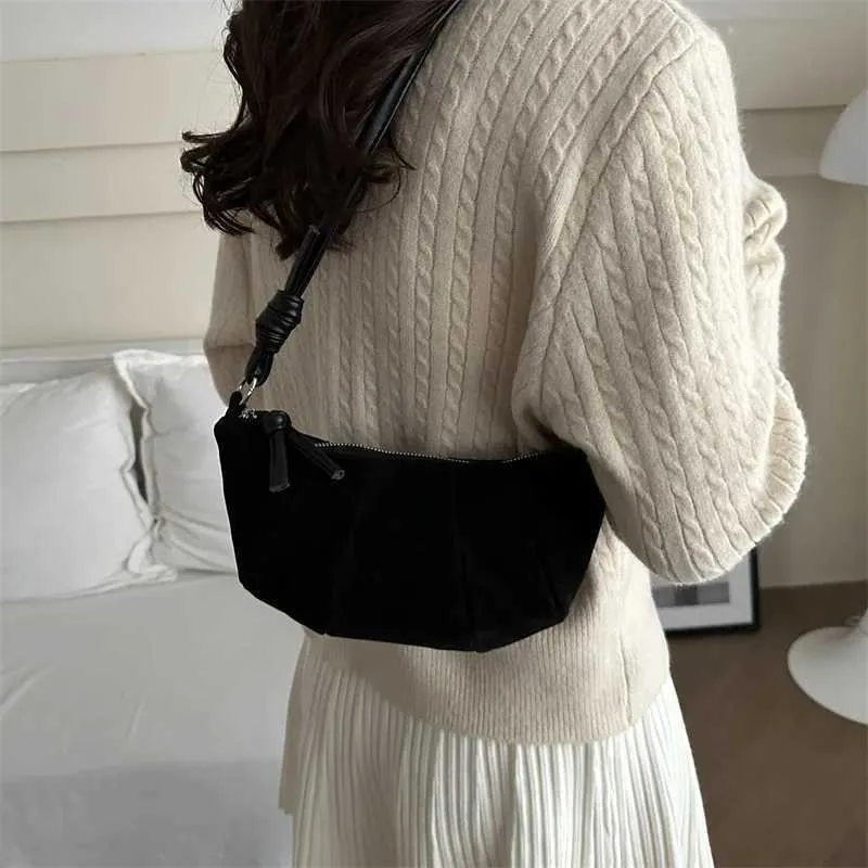 Elegant Suede Half Moon Shoulder Bag Versatile Retro Crossbody Bag_voghion.com