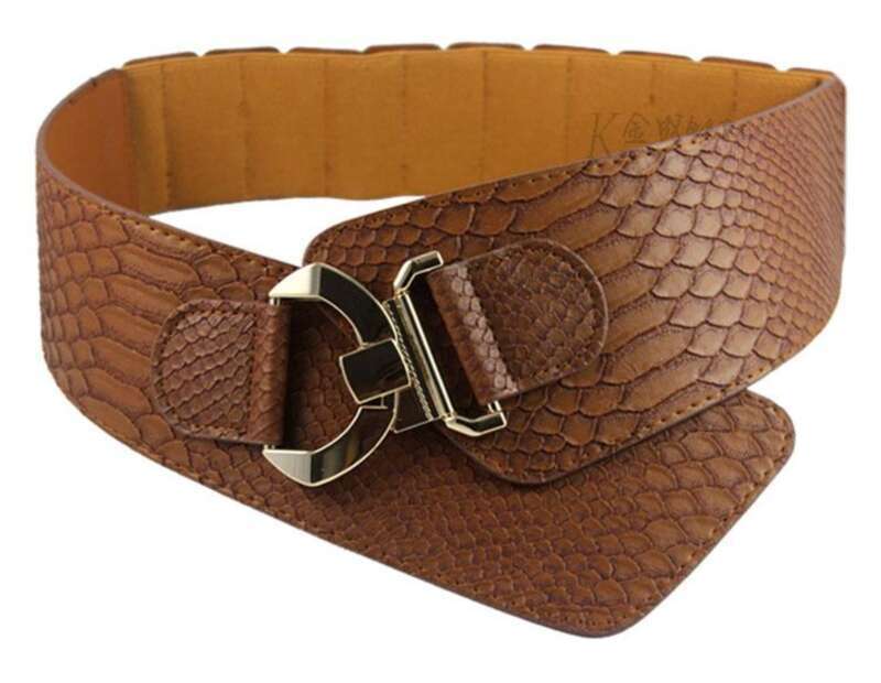 New Diagonal Elastic Ultra Wide Waistband With Snake And Crocodile Pattern Decoration For Women's Waist Cover_voghion.com