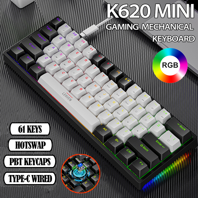 K620 Mini clavier mécanique de jeu 61 touches rvb Hotswap type-c clavier de jeu filaire PBT claviers 60% claviers ergonomiques_voghion.com