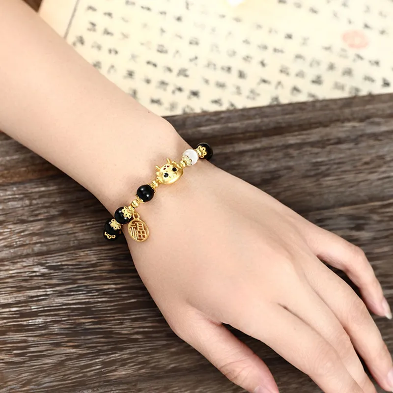 Zodiac Dragon Beaded Bracelet Lucky Symbol Blessing Bangle_voghion.com