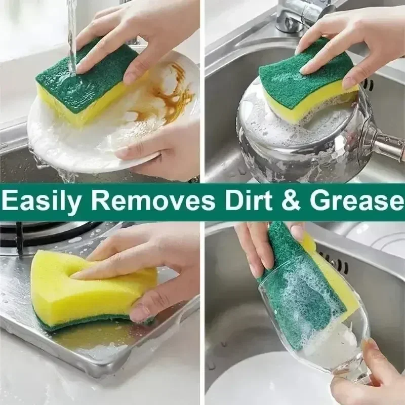 50/2Pcs Kitchen Dishwashing Soft Absorbent Clean Rub Pot Rust Scouring Pad Removing Kits Household Cleaning Brush Sponge_voghion.com