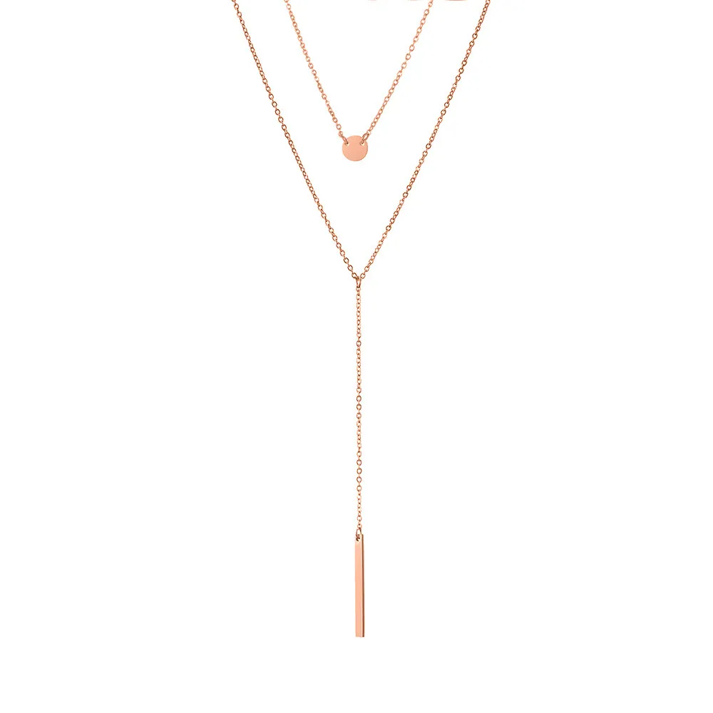 Colliers pendentifs Visunion Collier coréen Rond Plaquette Rectangle Argent Couleur Or Pour Filles Tempérament Chaîne à Maillons_voghion.com