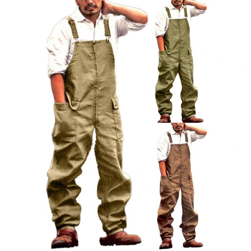 Macacão moderno perna larga masculino pele-friendly bib macacão carga uma peça ajustável alças suspensórios trabalho wear_voghion.com
