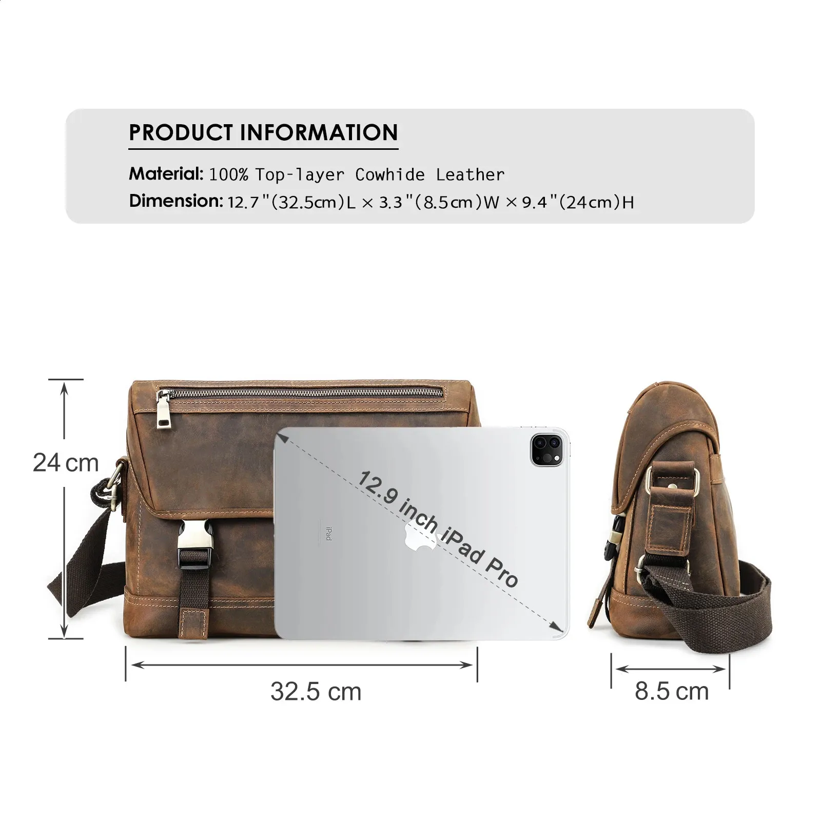 Echtes Leder Klappe Schulter Messenger Bag für Männer Cross Body kleine Aktentasche männliche Büro Dokument für iPad Pro 13 12,9_voghion.com