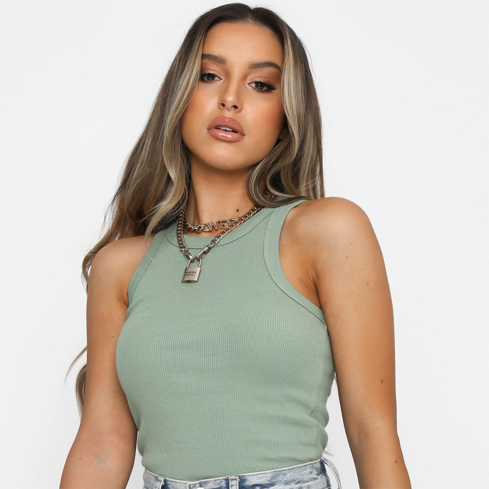 Modisches, vielseitiges, einfarbiges, ärmelloses Tanktop mit Unterteil_voghion.com