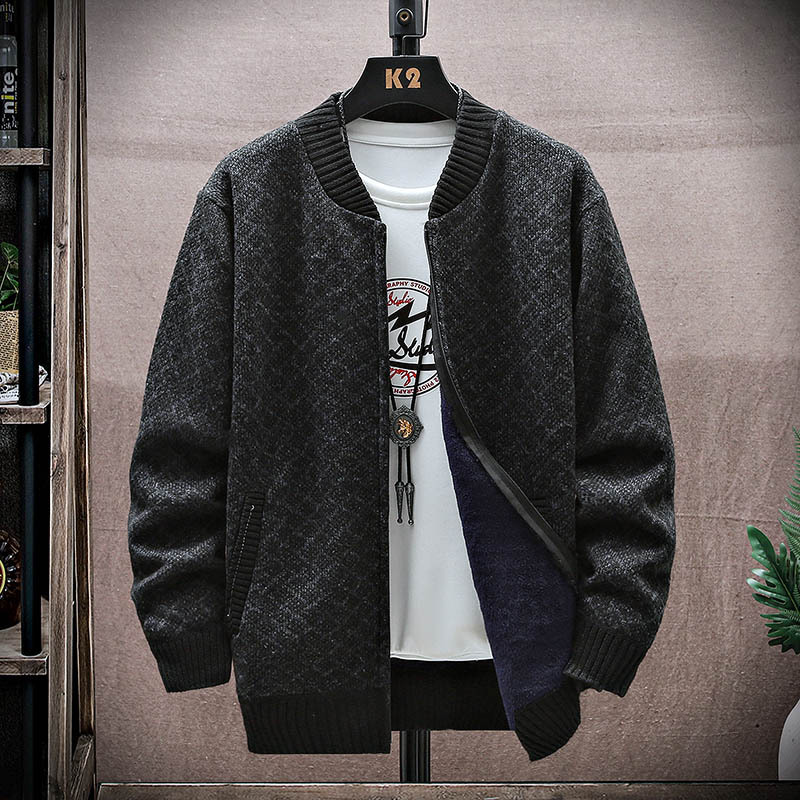 Cardigan sweater men's 2023 autumn and winter new style versatile sweater velvet thickened casual jacket_voghion.com