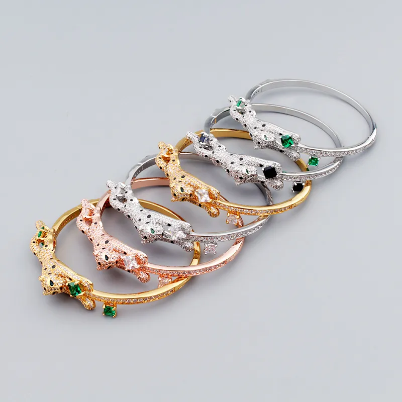 Men's Leopard Cuff Bangle With Cubic Zirconia Fine Jewelry Set_voghion.com