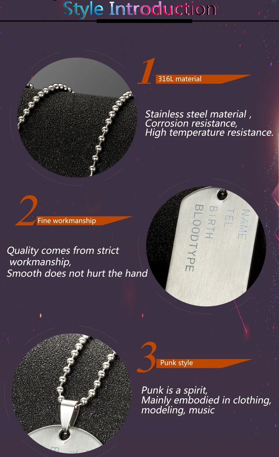 Colliers pendentifs militaires tactiques de l'armée, étiquettes d'identification de nom, cartes pour hommes, collier et pendentifs en acier inoxydable, porte-clés tendance pour hommes_voghion.com