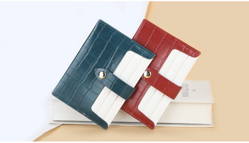 Baellerry Card Holder Women's New Crocodile Pattern Multi Card Slot Thin Buckle Card Holder Color Matching Mini Credit Card Holder_voghion.com