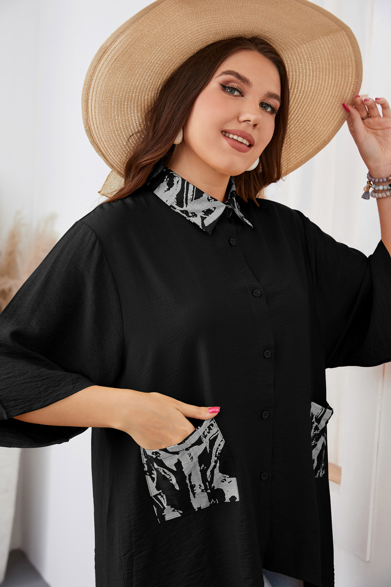 Women's loose irregular large size shirt fat girl fashion tops_voghion.com