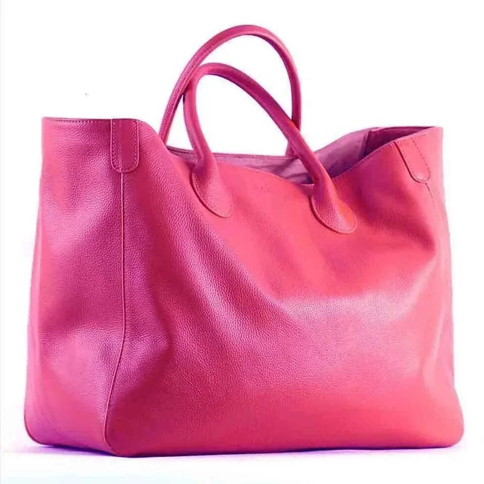 Dames leren tote bag grote schoudertas in geel_voghion.com