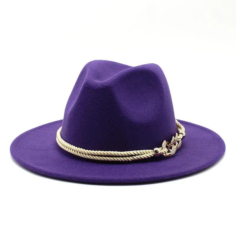 Blackwhite Wide Brim Simple Top Panama Solid Felt Fedoras Hat for Men W_voghion.com