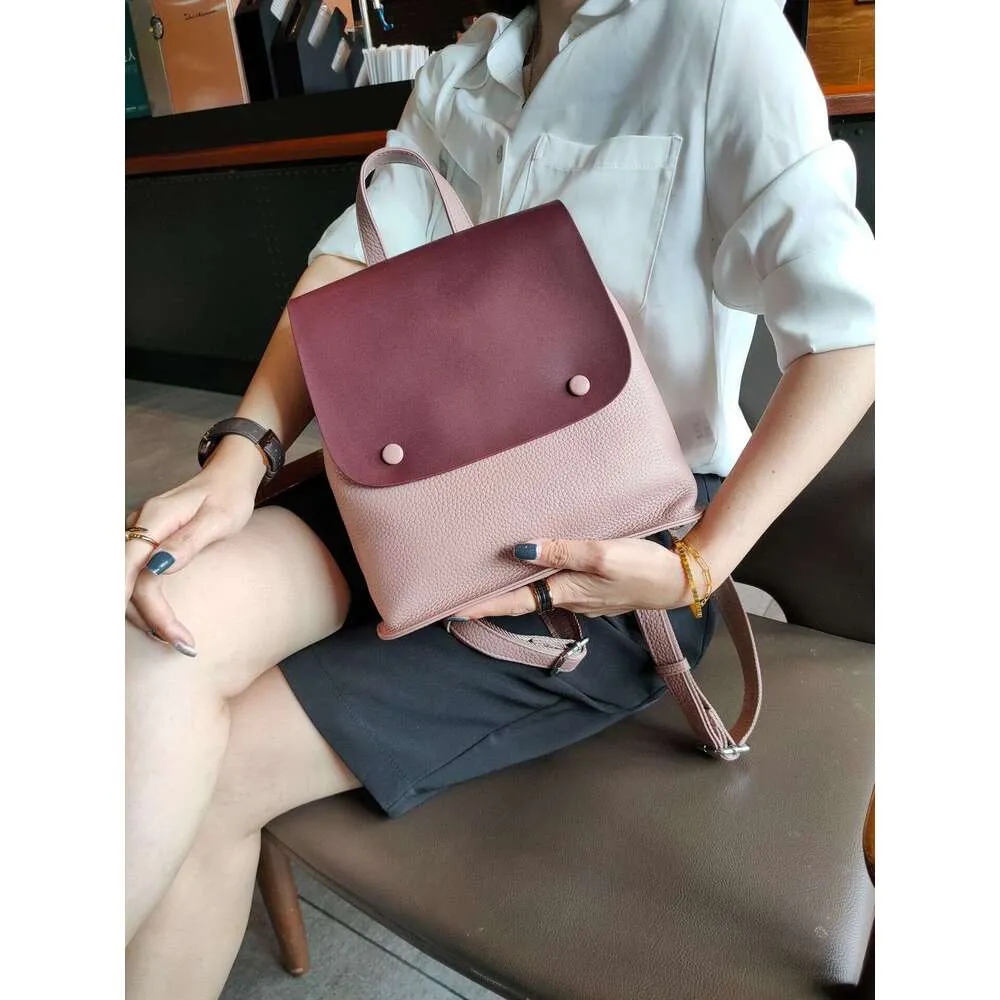 Sac à dos en cuir de vache pour femme, sac à bandoulière de style coréen avec bouton de couleur, sac de loisirs pour collège de haute qualité_voghion.com