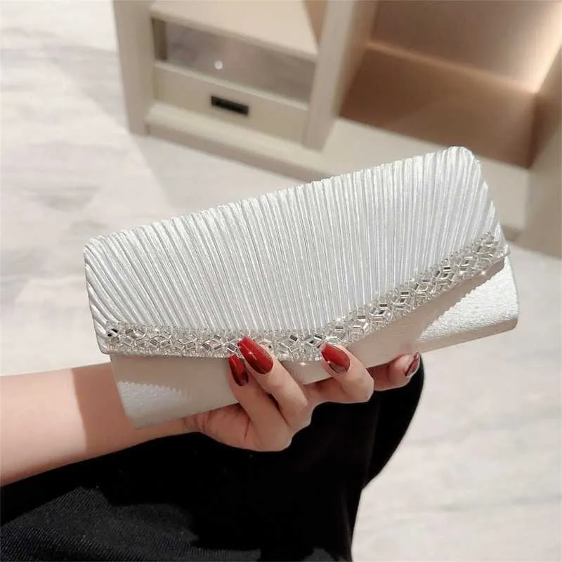 Stilvolle Damen Plissee Abend Clutch Handtasche Schulter Umhängetaschen Hochzeit Abschlussball Party Geldbörse mit Abnehmbarem_voghion.com