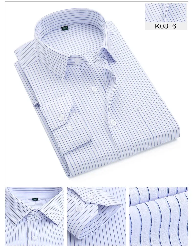 Plus Size S to 8xl formal for men striped long sleeved non-iron slim fit dress shirts Solid Twill Social Man's Clothing_voghion.com