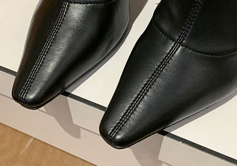 Schuhe Halbhohe Damenstiefel mit mittelhohem Absatz, braune Schuhe für Damen, mit Absätzen, elegant, wasserdicht, Winter 2023, Neuheit, schick_voghion.com